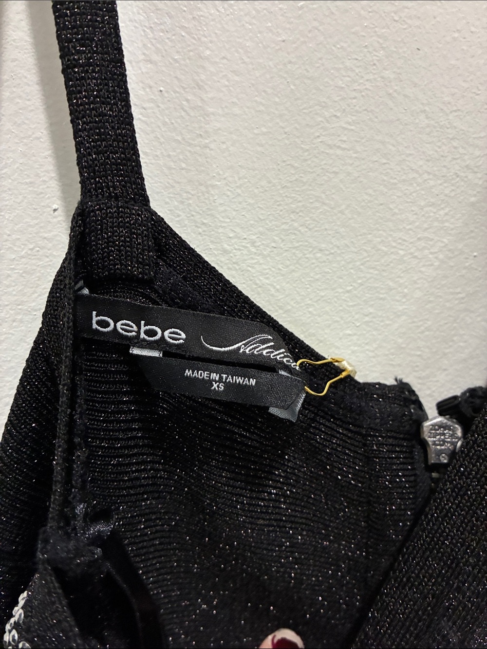 bebe Black Sparkle Mini Dress with Rhinestone Panels - Picture 2 of 3